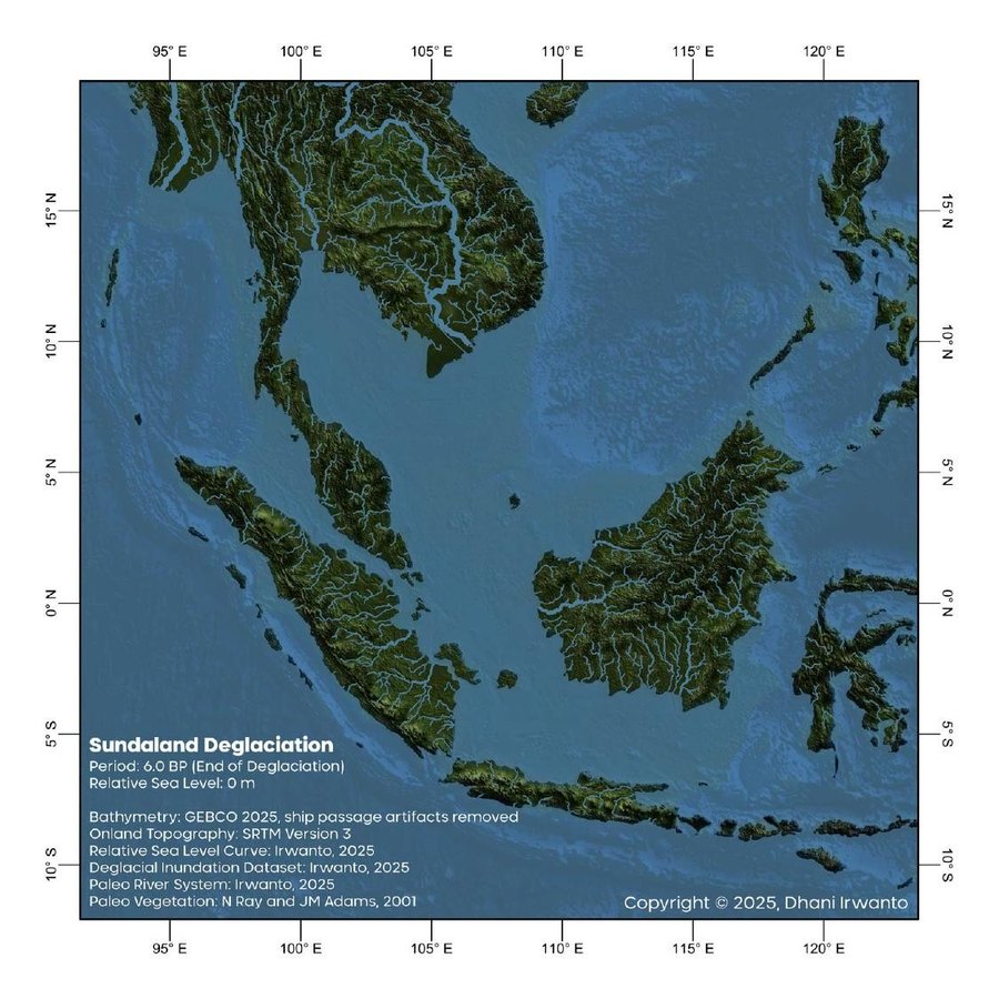 Sunda region today — present-day coastlines with the shelf submerged.